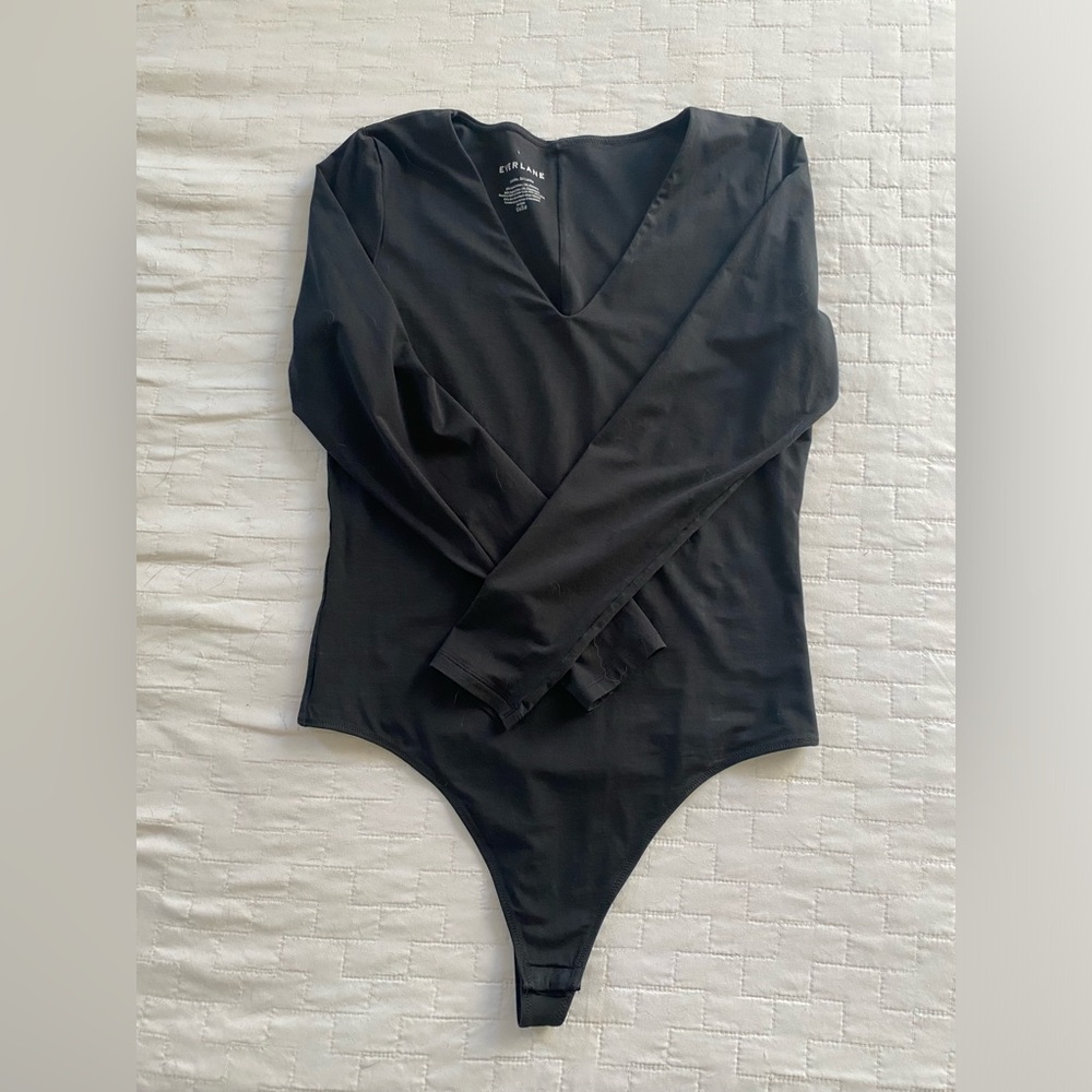 Everlane Long-Sleeve V-neck Supima Bodysuit, Thong, L
